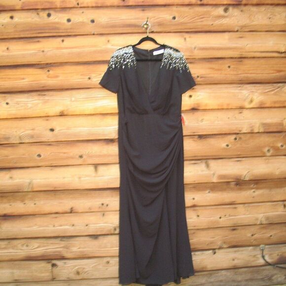 NWT Mac Duggal 55704 SEQUINED EMBELLISHED SHOULDER EVENING GOWN Black 12 - Picture 4 of 16
